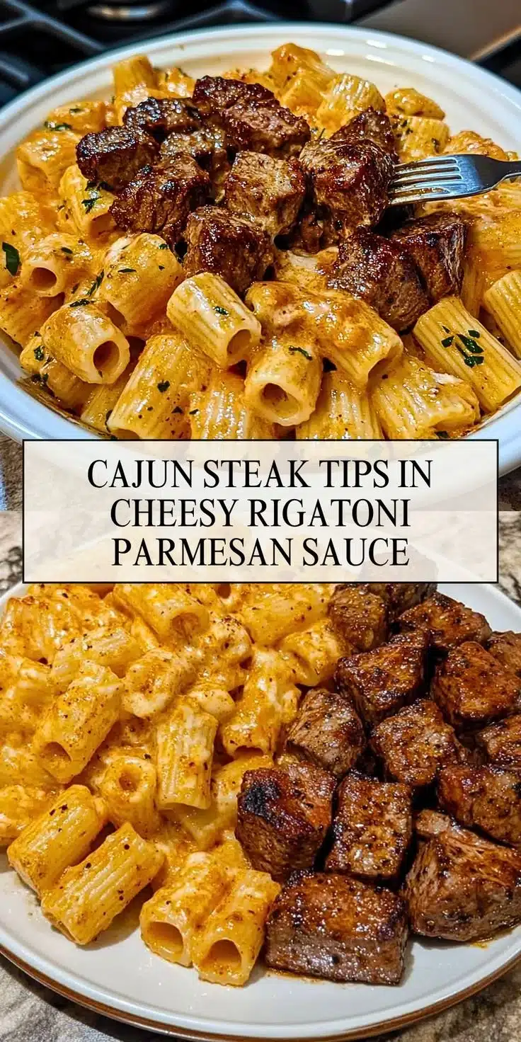 Cajun Steak Tips with Creamy Rigatoni Parmesan