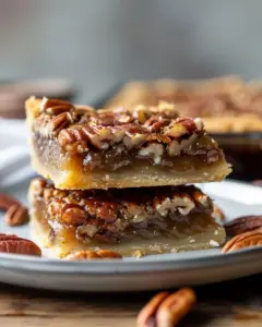 Delicious easy pecan pie bars served on a plate with a fork