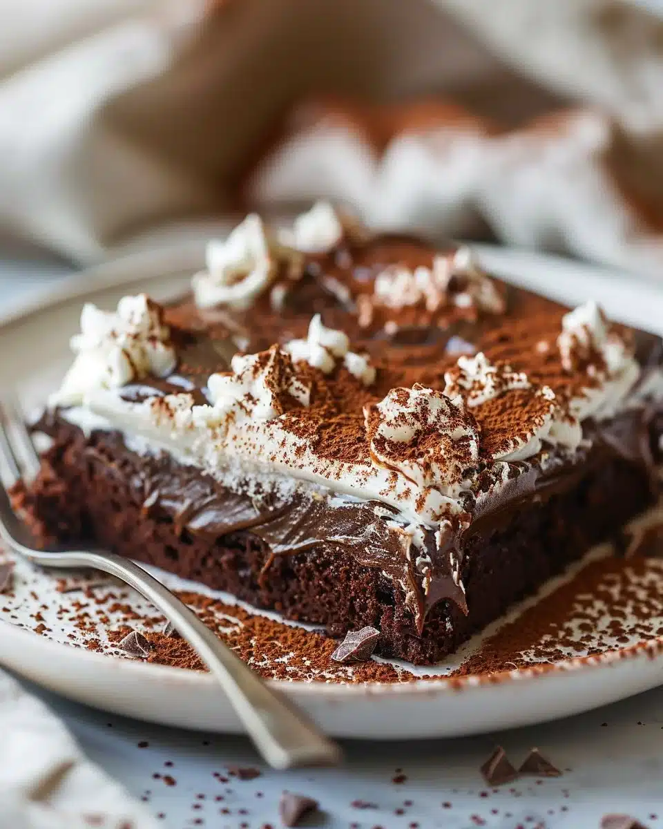 Moist Chocolate Sheet Cake with Whipped Cream and Ganache