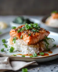 Delicious spicy salmon sushi bake served on a plate