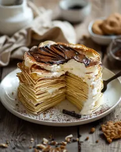 Vanilla and Speculoos Crêpe Cake layered dessert with rich flavors