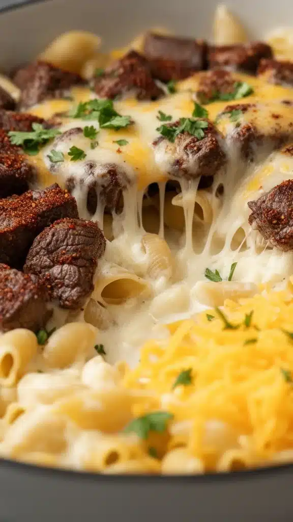 Cajun Steak Bites with Cheesy Garlic Pasta