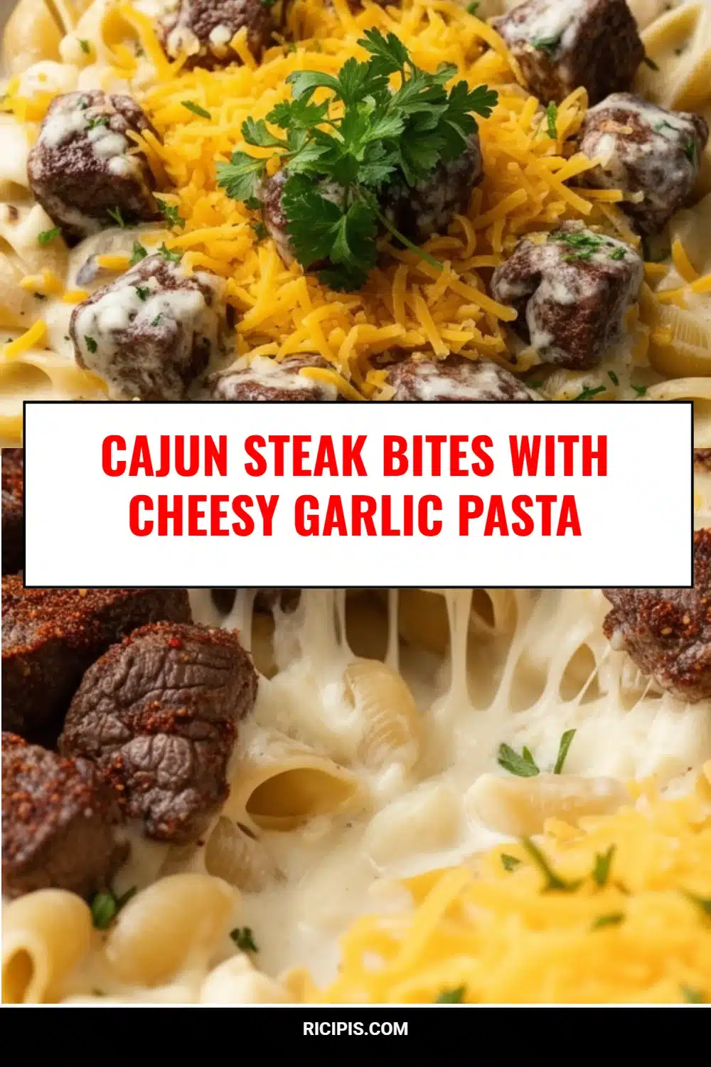 Cajun Steak Bites with Cheesy Garlic Pasta