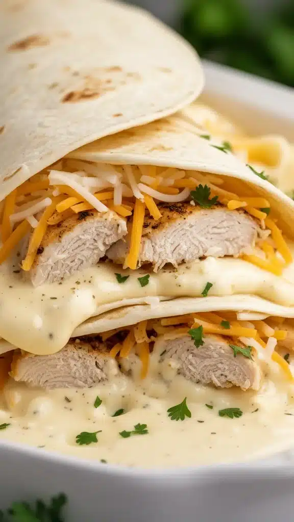 Creamy Cheesy Chicken Alfredo Wraps Delight