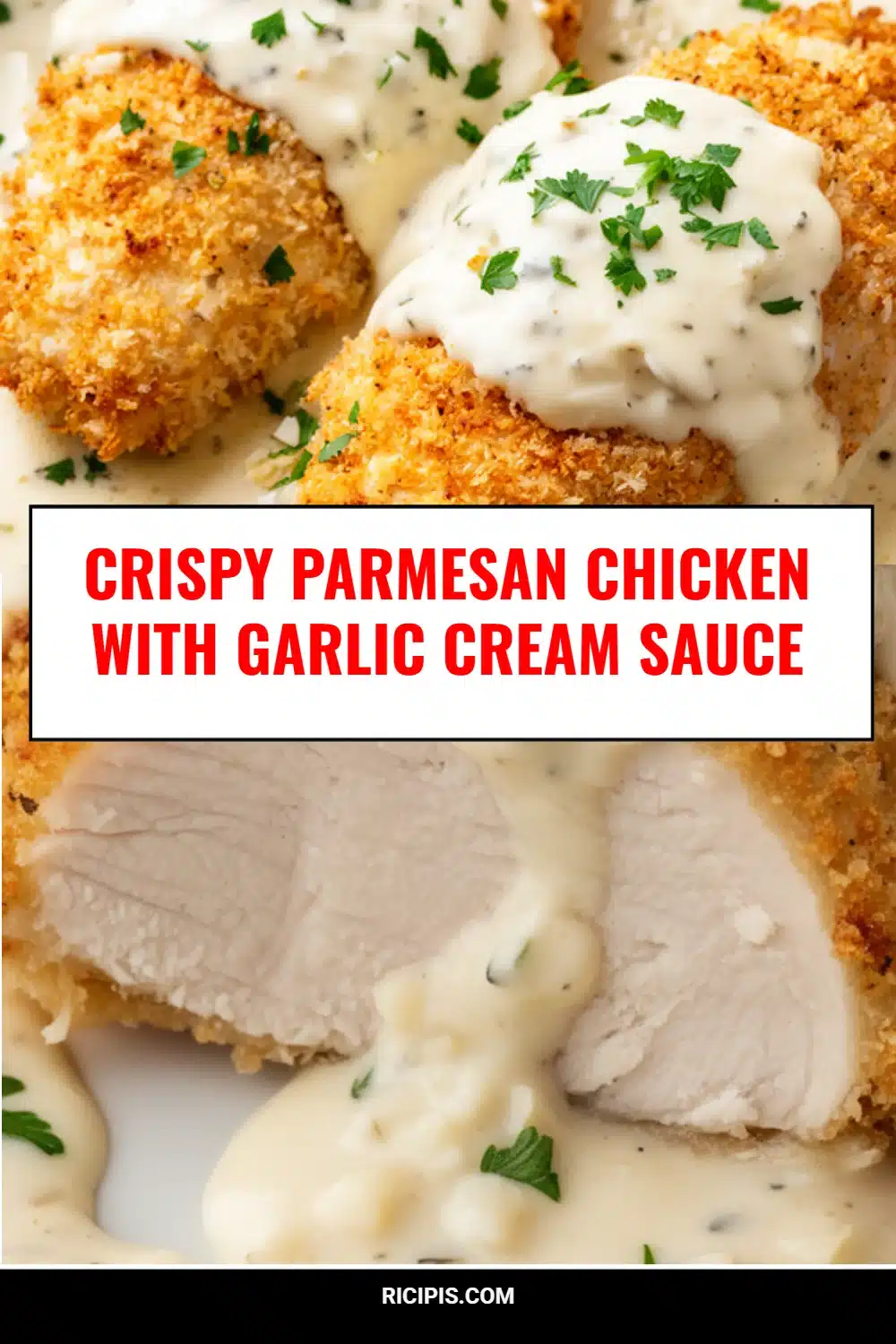 Crispy Parmesan Chicken with Garlic Cream Sauce