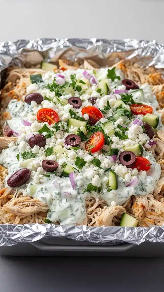 Delicious Dump-and-Bake Chicken Tzatziki Casserole ready to serve