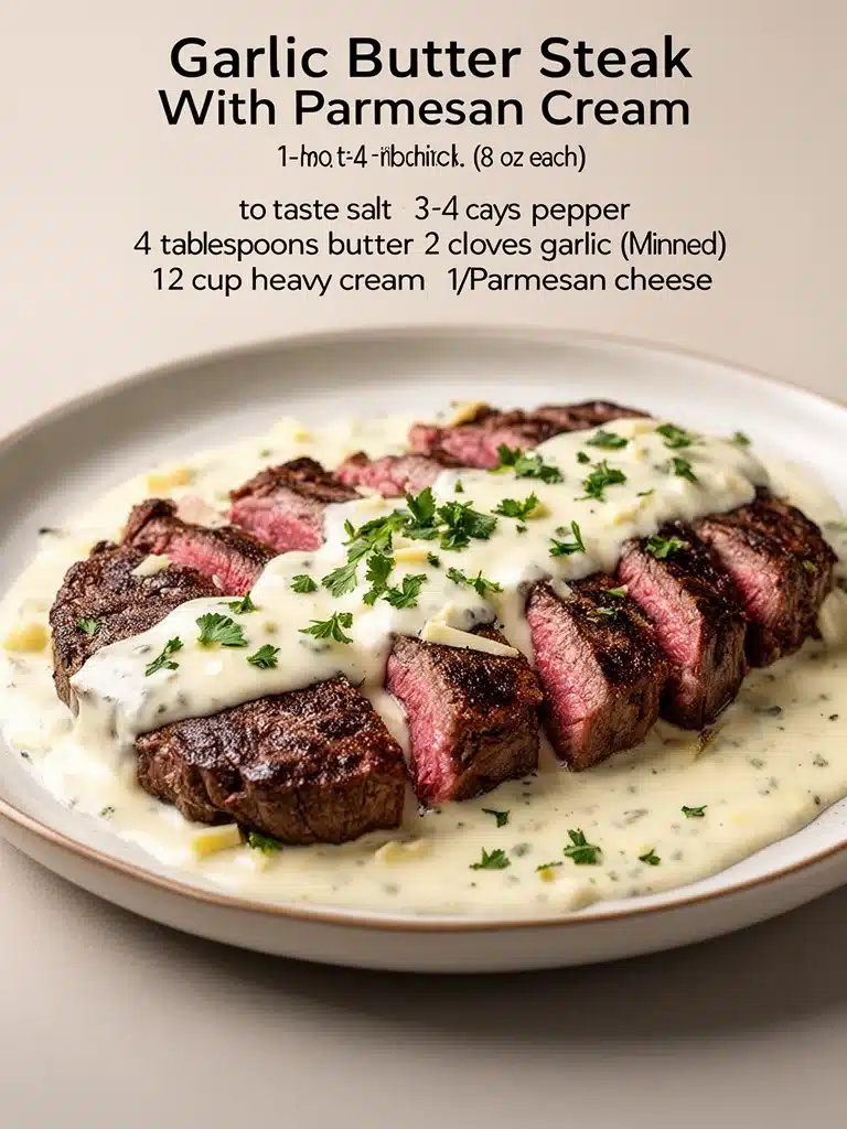 Garlic Butter Steak With Parmesan Cream Sauce
