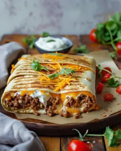 Delicious grilled cheese burrito with melted cheese and crispy tortilla