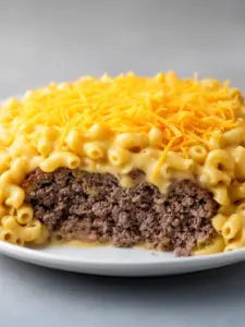 Delicious Mac and Cheese Meatloaf casserole loaded with cheesy goodness.