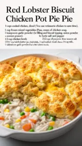 Delicious Red Lobster Biscuit Chicken Pot Pie with chicken and vegetables