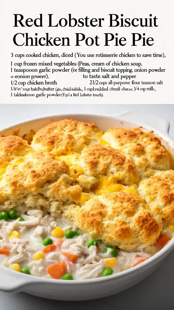 Delicious Red Lobster Biscuit Chicken Pot Pie with chicken and vegetables