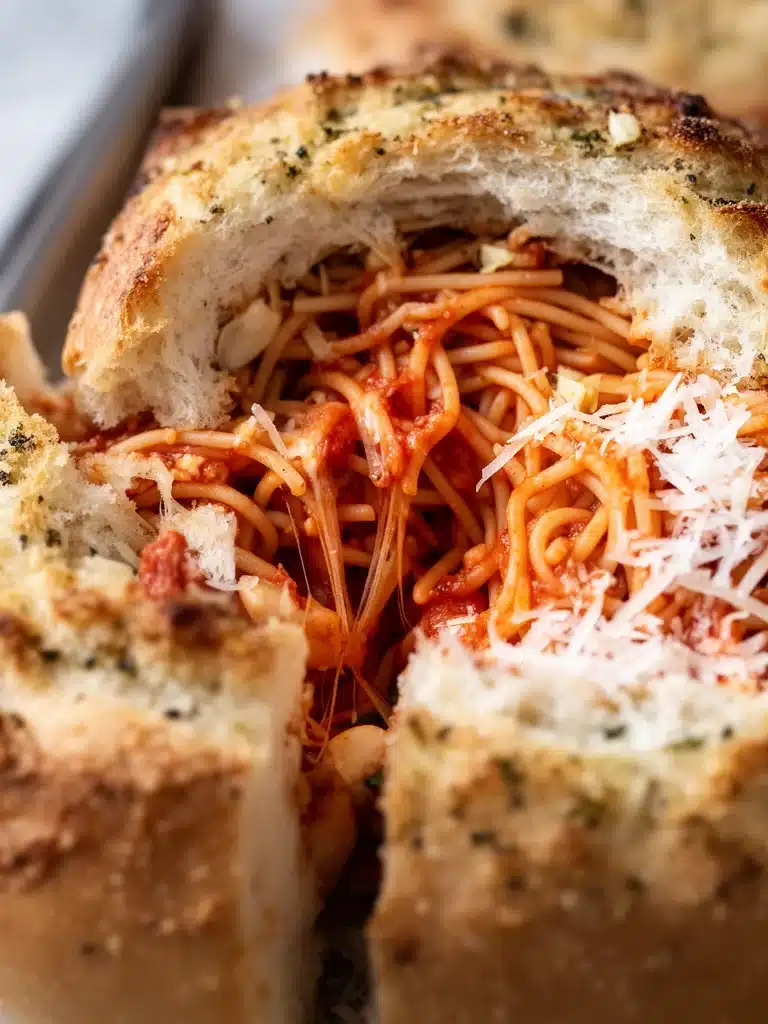 Spaghetti Garlic Bread Bowls