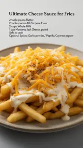 Delicious ultimate cheese sauce poured over crispy fries